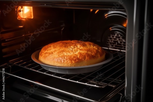 Cake in hot oven ,homemade bake. Generative AI