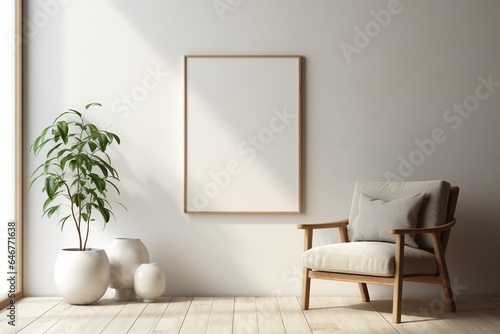 Modern Aesthetic Interior Design with Small Blank Poster Created with Generative AI