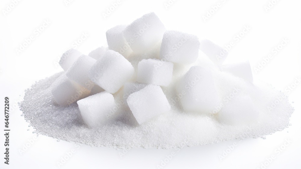Sweet and Mineral: Heap of White Sugar Isolated on White Background Sweet and Mineral: Heap of White Sugar Isolated on White Background
