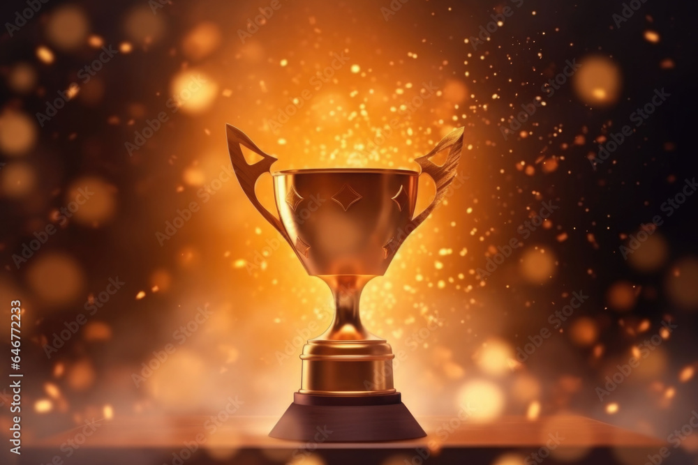 Champion golden trophy on blurred background. Concept of success and achievement. Generative AI Champion golden trophy on blurred background. Concept of success and achievement. Generative AI