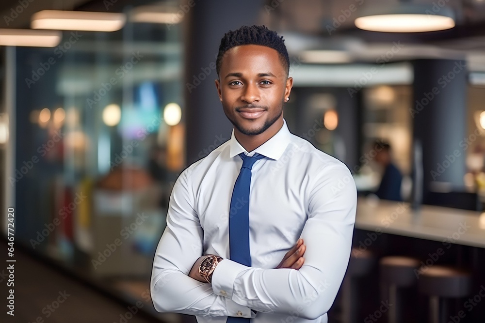 Fototapeta premium Young african businessman standing in office at work