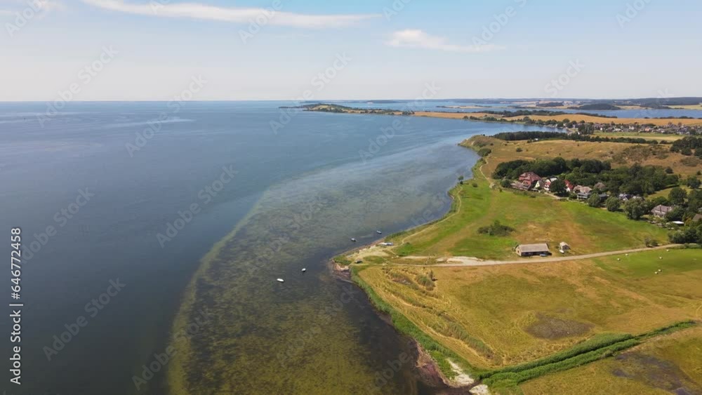 Aerial landscape of fields and the Baltic Sea in Mönchgut Rügen Germany Aerial landscape of fields and the Baltic Sea in Mönchgut Rügen Germany