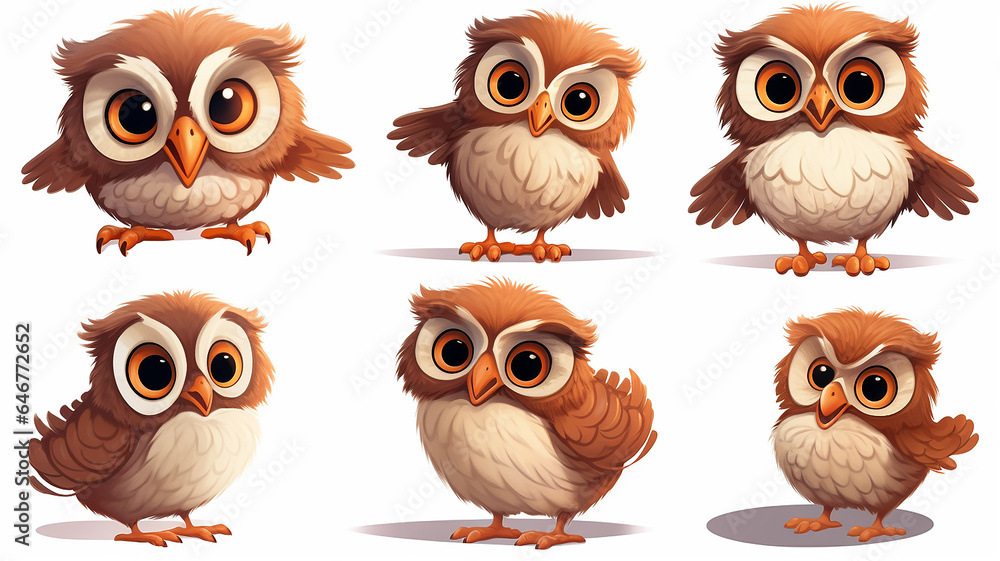 collection of cute cartoon owls on a white background set collection of cute cartoon owls on a white background set