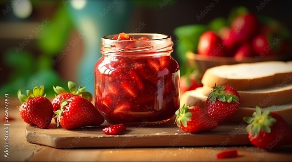 Strawberry jam and fresh berries. Strawberry jam and fresh berries.