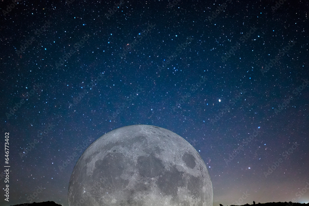 Wolf Moon. Super full moon with dark background. Madrid, Spain, Europe