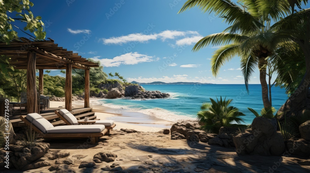 Soaring beach view, tropical landscape design. summer holiday feel