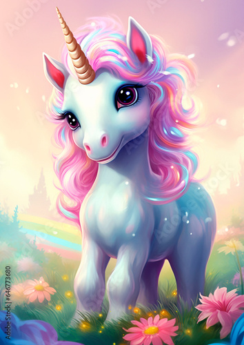 color illustration of unicorn, multicolored, rainbow, story, fantasy