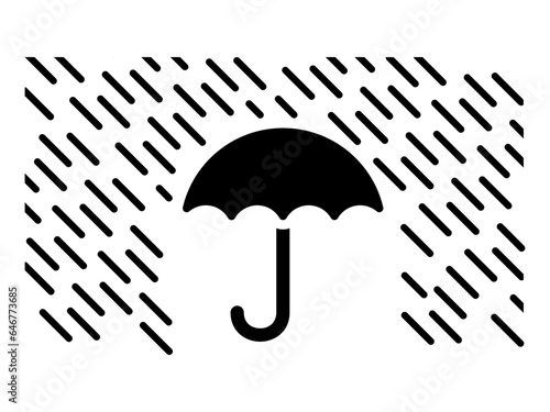 Umbrella and rain drops. Black and White line art style, editable vector file on transparent background. Insurance and protection concept
