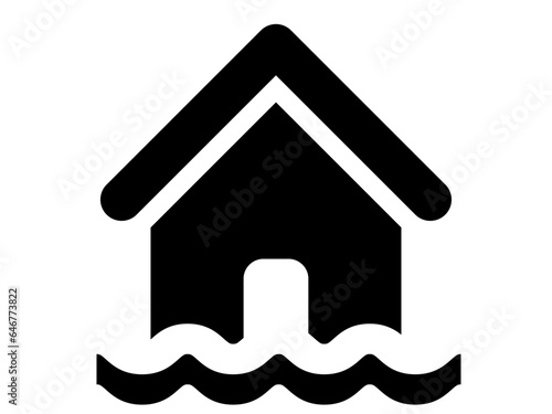 House and flood icon, Natural disaster, flood and insurance concept. Black and White line art style, editable vector file on transparent background. Insurance concept