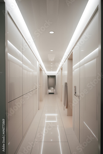 High-tech style hallway interior in the hotel or luxury house.