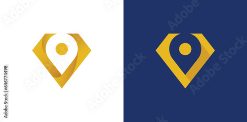 Luxury Diamond Pin Location Logo Concept icon sign symbol Element Design. Jewellery, Gem, Jewelry Logotype. Vector illustration logo template
