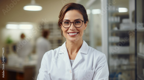 Smiling dentist standing with arms folded in clinic. Professional dental hygienist, service and care