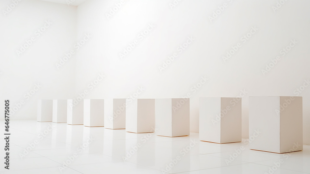 a row of cardboard boxes against a white wall, relocation. a row of cardboard boxes against a white wall, relocation.