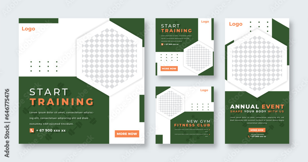 Sport Gym and Fitness Social Media Post for Online Marketing Promotion Banner, Story and Web Internet Ads Flyer Sport Gym and Fitness Social Media Post for Online Marketing Promotion Banner, Story and Web Internet Ads Flyer