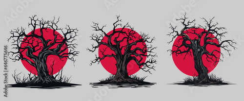 Creepy Halloween inspired trees, dark forest, fantasy illustration, halloween assets, haunted, outdoor.