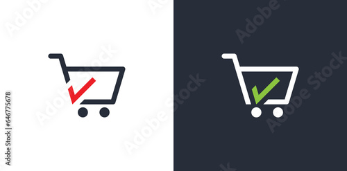 Shopping Cart Trolley with Check Mark Logo Concept sign icon symbol Element Design. Tick, Shopping, Shop, Store Logotype. Vector illustration template