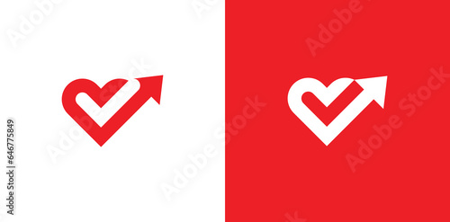 Heart Check with Arrow Logo Concept icon symbol sign Design Element. Tick, Love, Medical, Health Care, Valentine's Day Logotype. Vector illustration template
