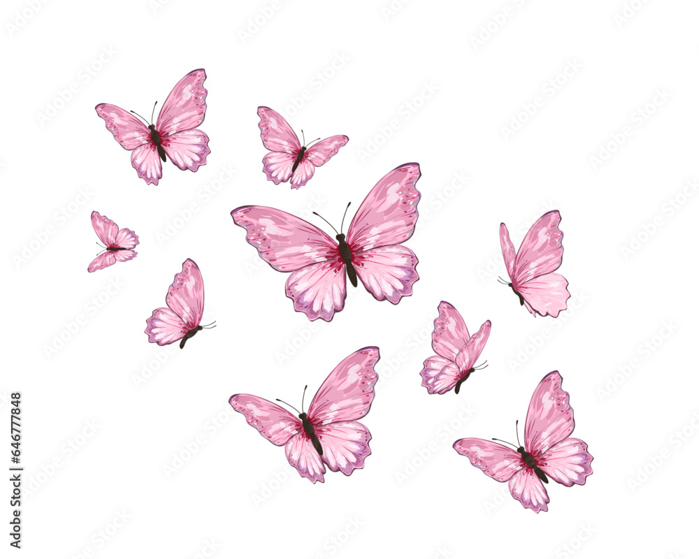 pink butterfly watercolor on white background Set of blue butterflies positive quote motivational etc fashion prints