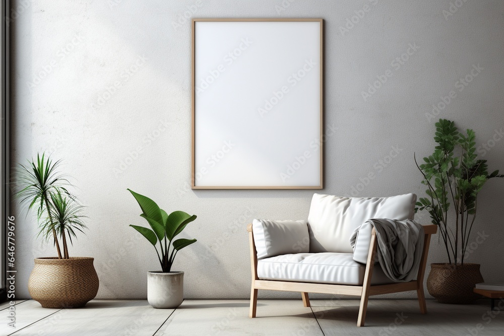 Modern Aesthetic Interior Design with Small Blank Poster Created with Generative AI Modern Aesthetic Interior Design with Small Blank Poster Created with Generative AI