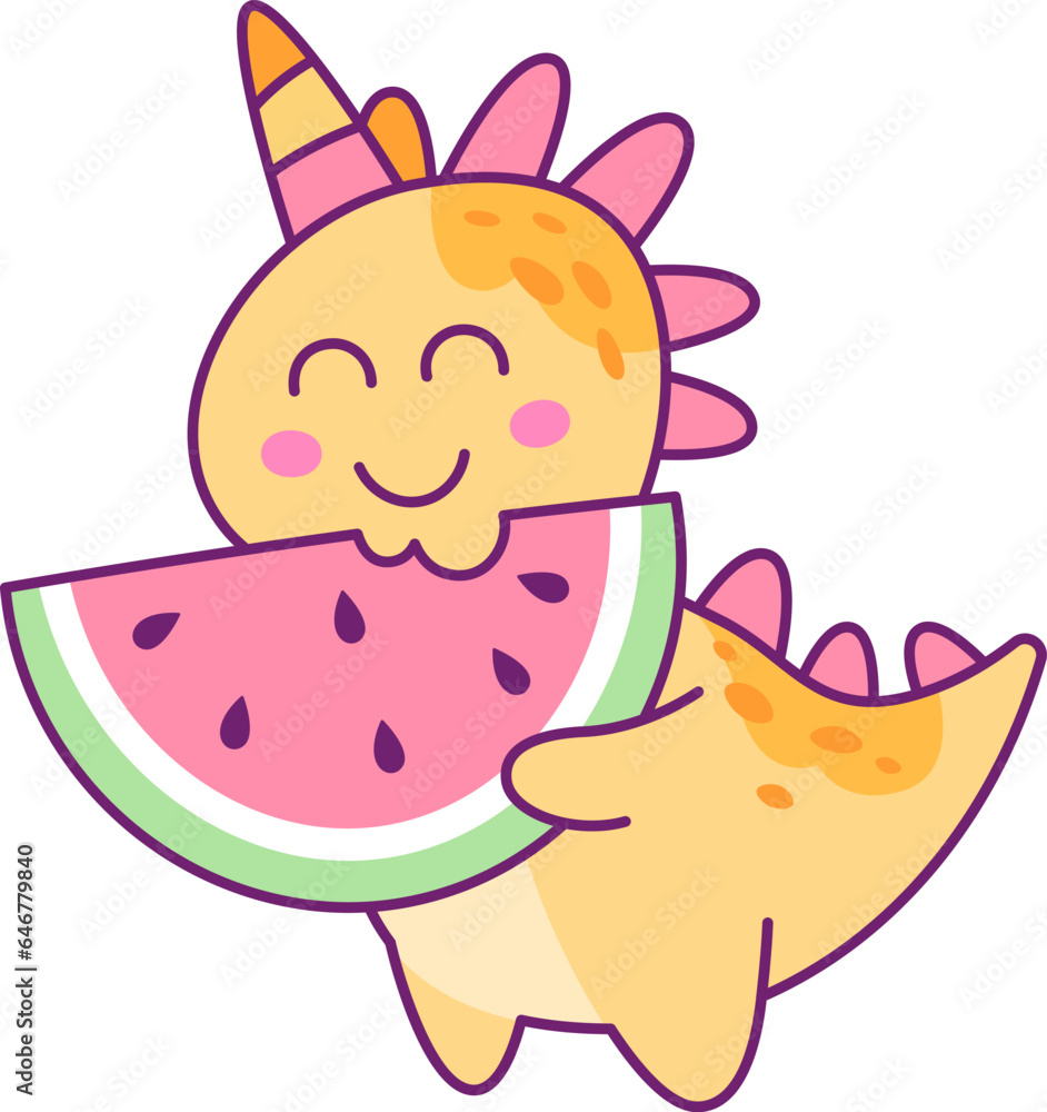 Dinosaur Unicorn Eating Watermelon