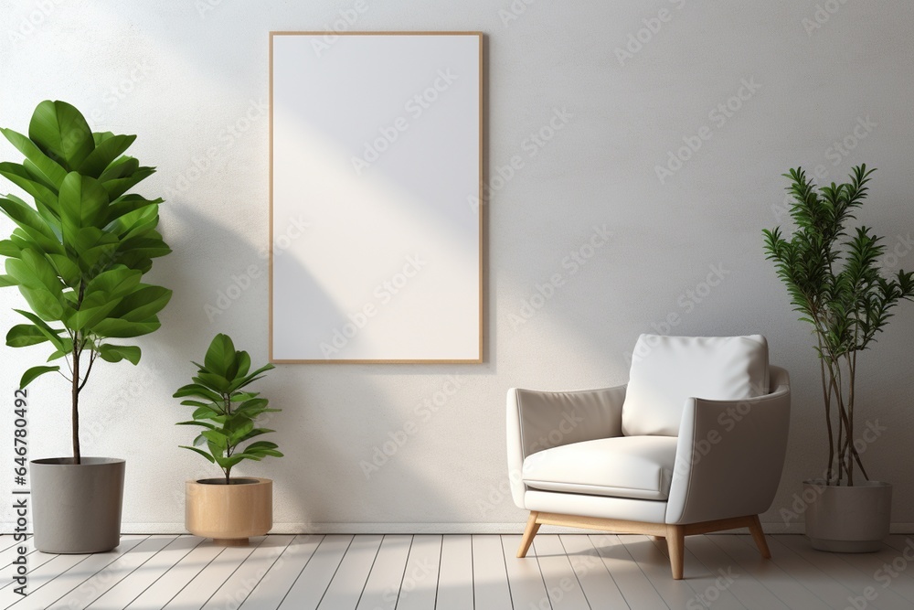 Modern Aesthetic Interior Design with Small Blank Poster Created with Generative AI Modern Aesthetic Interior Design with Small Blank Poster Created with Generative AI