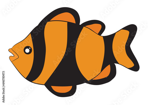 Graphic illustration of aquarium orange Clown Fish. 