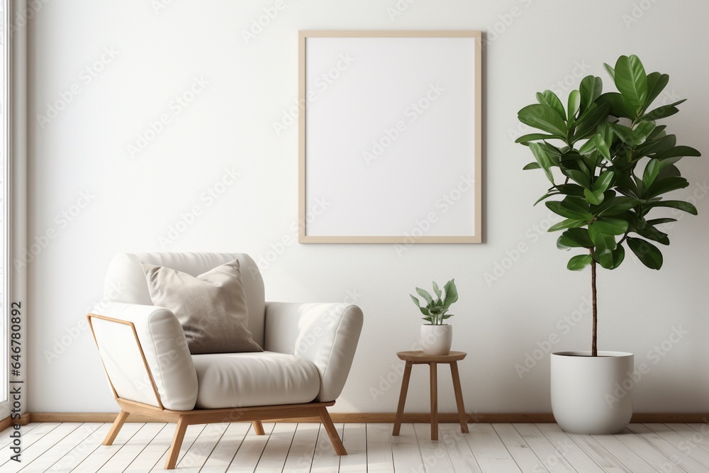 Modern Aesthetic Interior Design with Small Blank Poster Created with Generative AI Modern Aesthetic Interior Design with Small Blank Poster Created with Generative AI