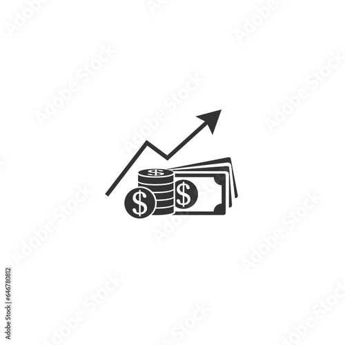 Dollar rate increase icon. Money symbol with stretching arrow up. rising prices. Business cost sale icon. cash salary increase. investment growth. vector illustration