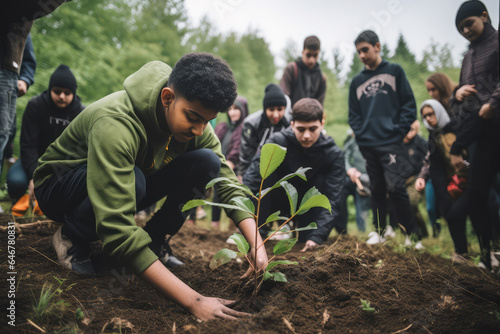 Young people join together to plant trees to protect the environment