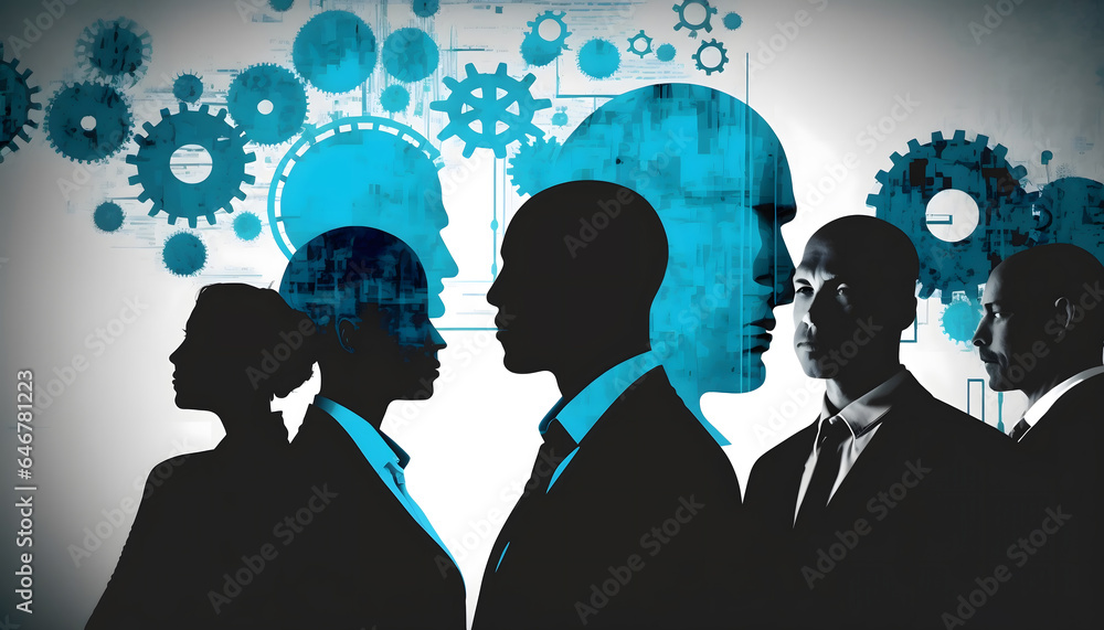 teamwork and leaders of innovative groups, silhouette of people, financial management, communication teamwork and leaders of innovative groups, silhouette of people, financial management, communication