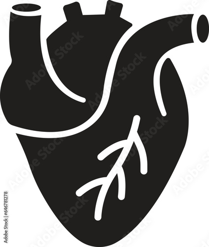 black Human Heart icon, Cardiac Muscle Line and Silhouette Color Icon. Medical Cardiology Pictogram. Healthy Cardiovascular Organ flat Symbol isolated on transparent Background.