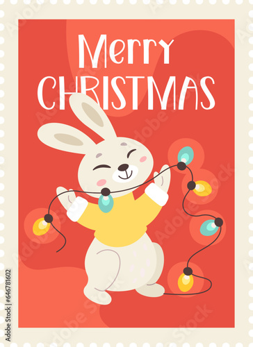 Merry Christmas Rabbit Stamp © Mykola Syvak