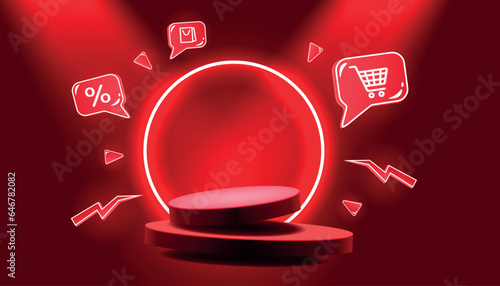 Wallpaper Mural Red podium with neon elements. Vector illustration abstract empty stage Torontodigital.ca