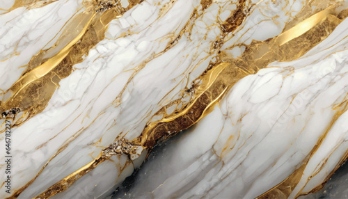 Highly marble panoramic texture, white gold colored marble surface, curved lines, bright abstract background by Vector.