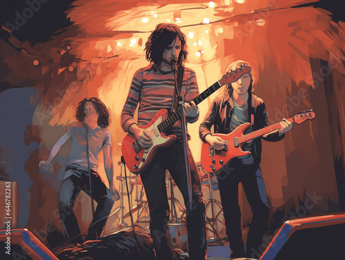 An Illustration of a Grunge Band Performing at a Local Club