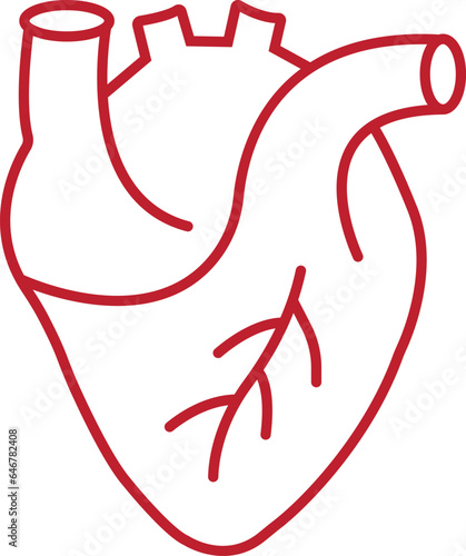 red Human Heart icon, Cardiac Muscle Line and Silhouette Color Icon. Medical Cardiology Pictogram. Healthy Cardiovascular Organ Symbol isolated on transparent Background.