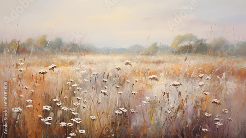 blurred background of daisies on the indian summer field oil painting impressionism.