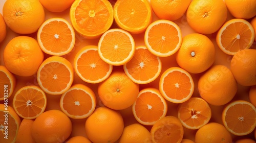 Background of sliced and whole oranges