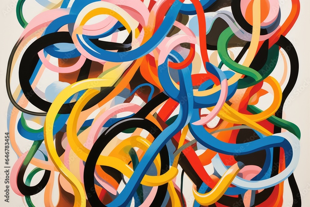 Colorful Tangled Line Forms in Rainbow Colors. Abstract Painting Wallpaper. 
