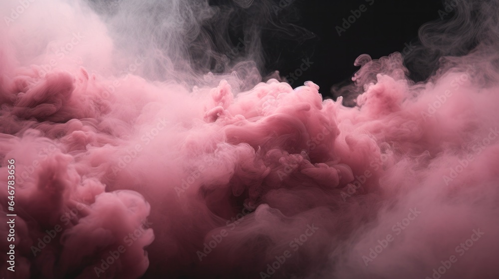 A pink cloud of smoke fills the outdoor landscape, bringing a mysterious and enchanting beauty to the natural world