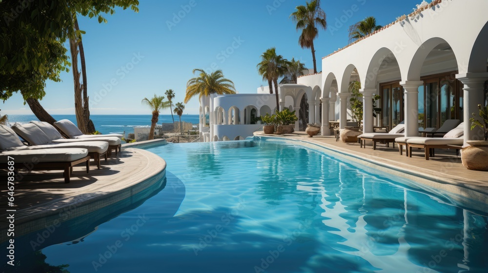 swimming pool near the beach, luxury travel