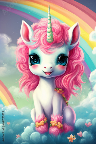color illustration of unicorn, multicolored, rainbow, story, fantasy © Gloria