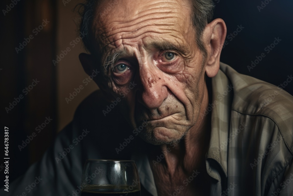 Portrait of old alcoholic man in depressed and lonely. Drunk senior man looking at camera. Social issues concept. Portrait of old alcoholic man in depressed and lonely. Drunk senior man looking at camera. Social issues concept.