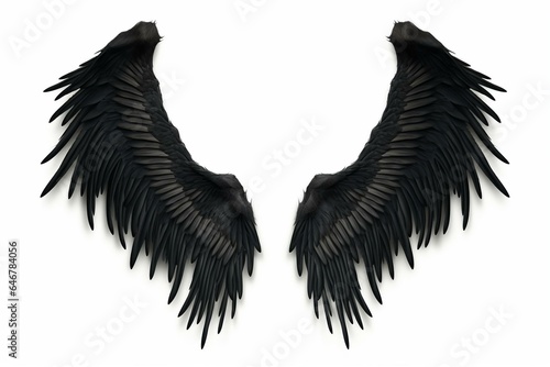 3D black wings of a demon isolated on a white background with a clipping path. Generative AI