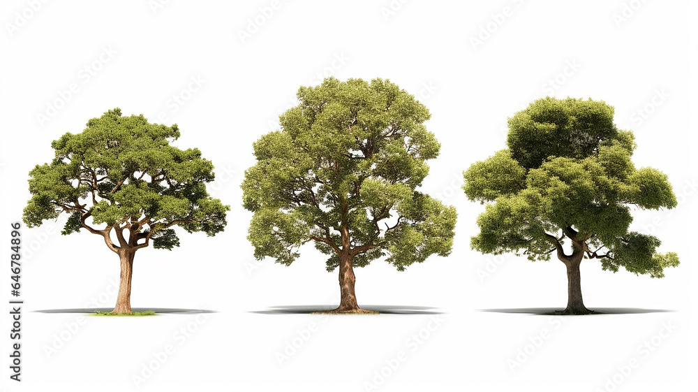 Obraz premium collection of large old green oak isolated on a white background.