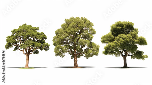 collection of large old green oak isolated on a white background.