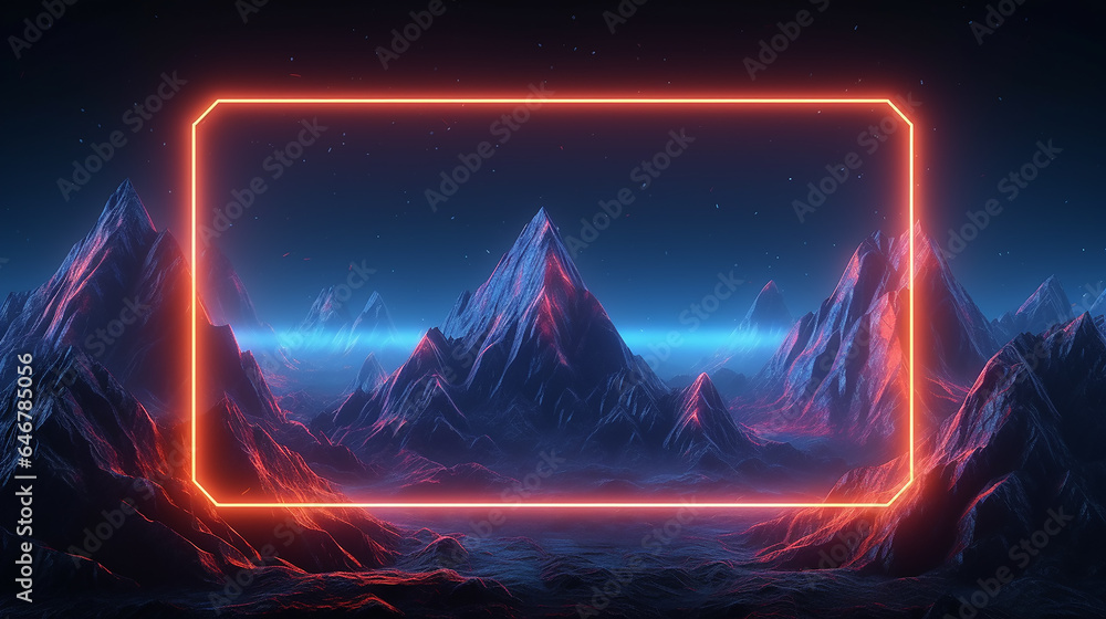 thin neon frame glowing abstract background.