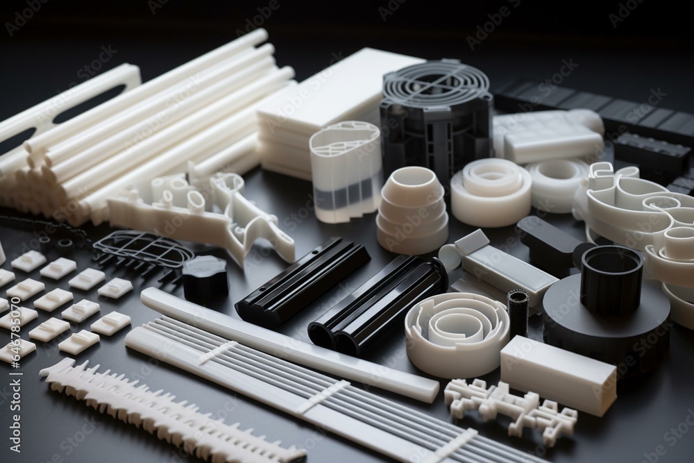 Industrial plastic parts including bars and sheets. Generative AI - obrazy, fototapety, plakaty 