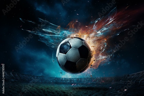 a soccer ball hitting the goal net. Generative AI © Phoenix