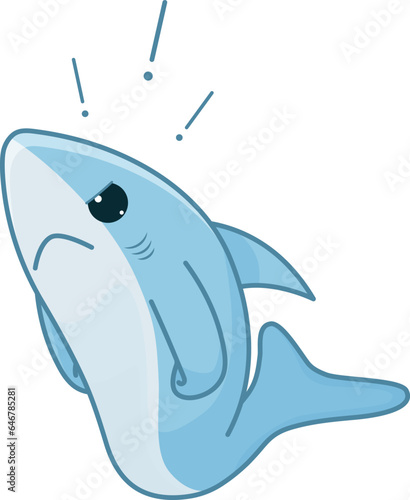 Angry blue shark cartoon character isolated on a white background. Vector illustration.